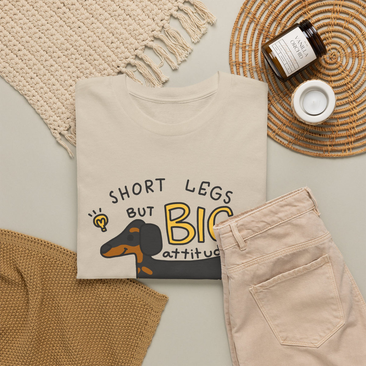 “Short Legs, Big Attitude” Dachshund T-Shirt – Funny Dog Graphic Tee