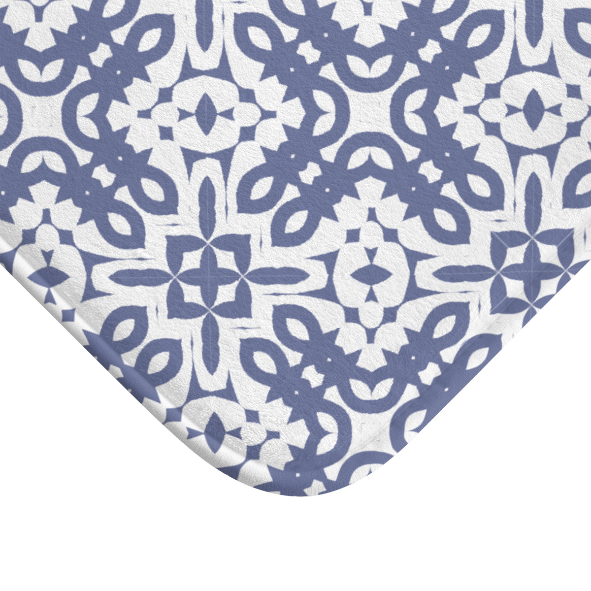 Blue Geometric Tile Bath Mat – Mediterranean Pattern Bathroom Decor