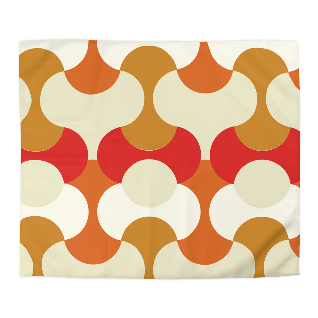 Retro Geometric Pattern Duvet Cover | 70s Style Orange Red Circles