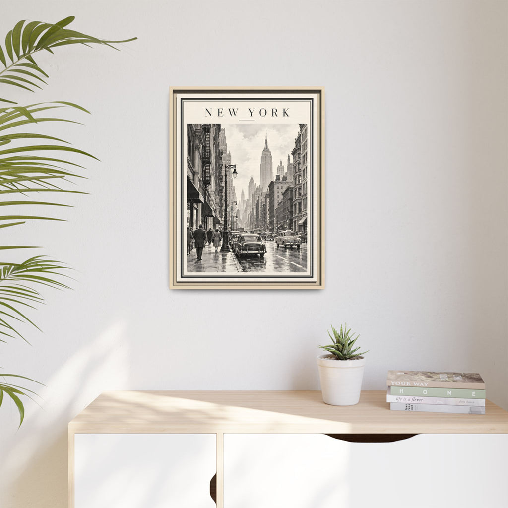 Vintage New York City Framed Canvas – Black & White Street Art