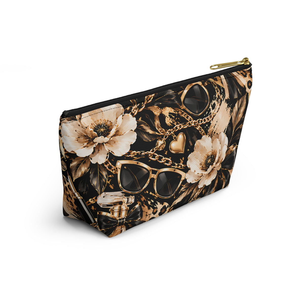 Black & Gold Glam Pouch – Floral Fashion Print
