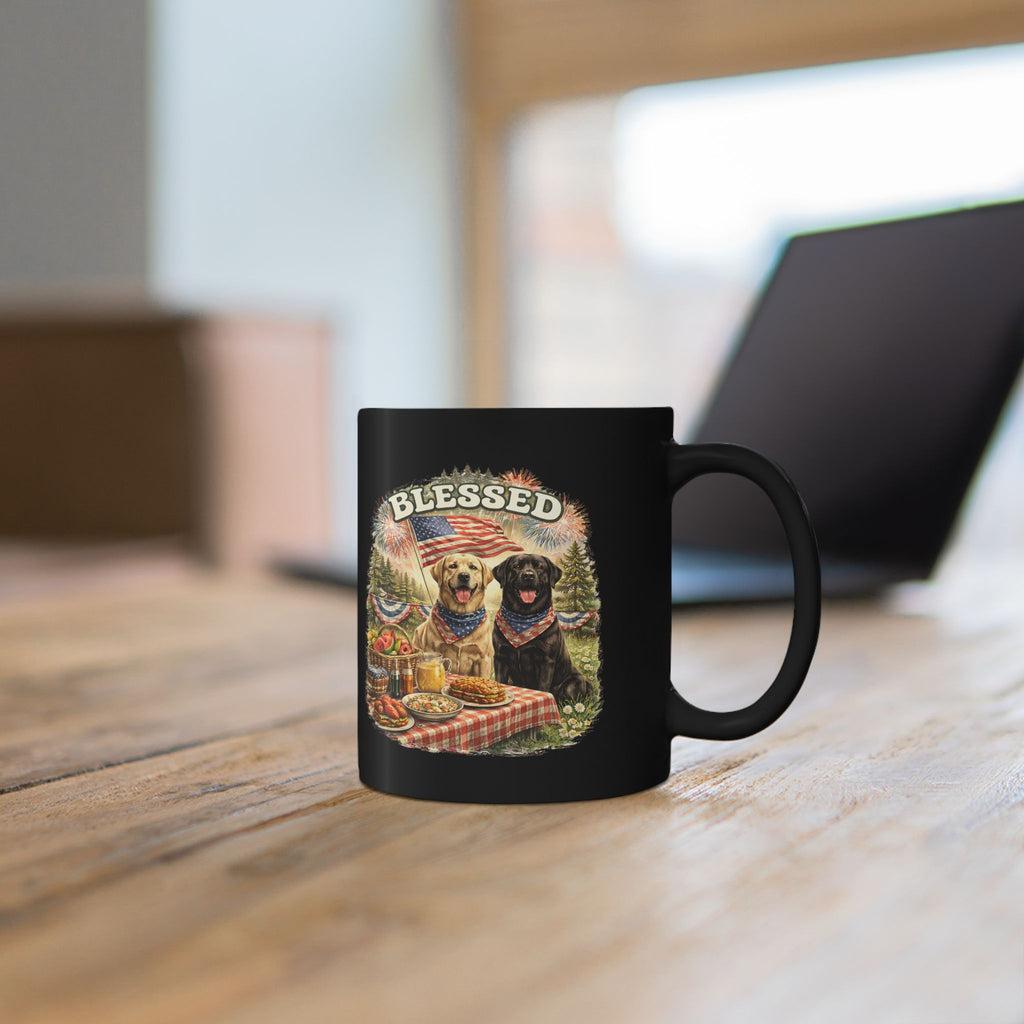 Blessed Patriotic Dog Mug American Flag Coffee Cup Faith USA Dog Lover Gift