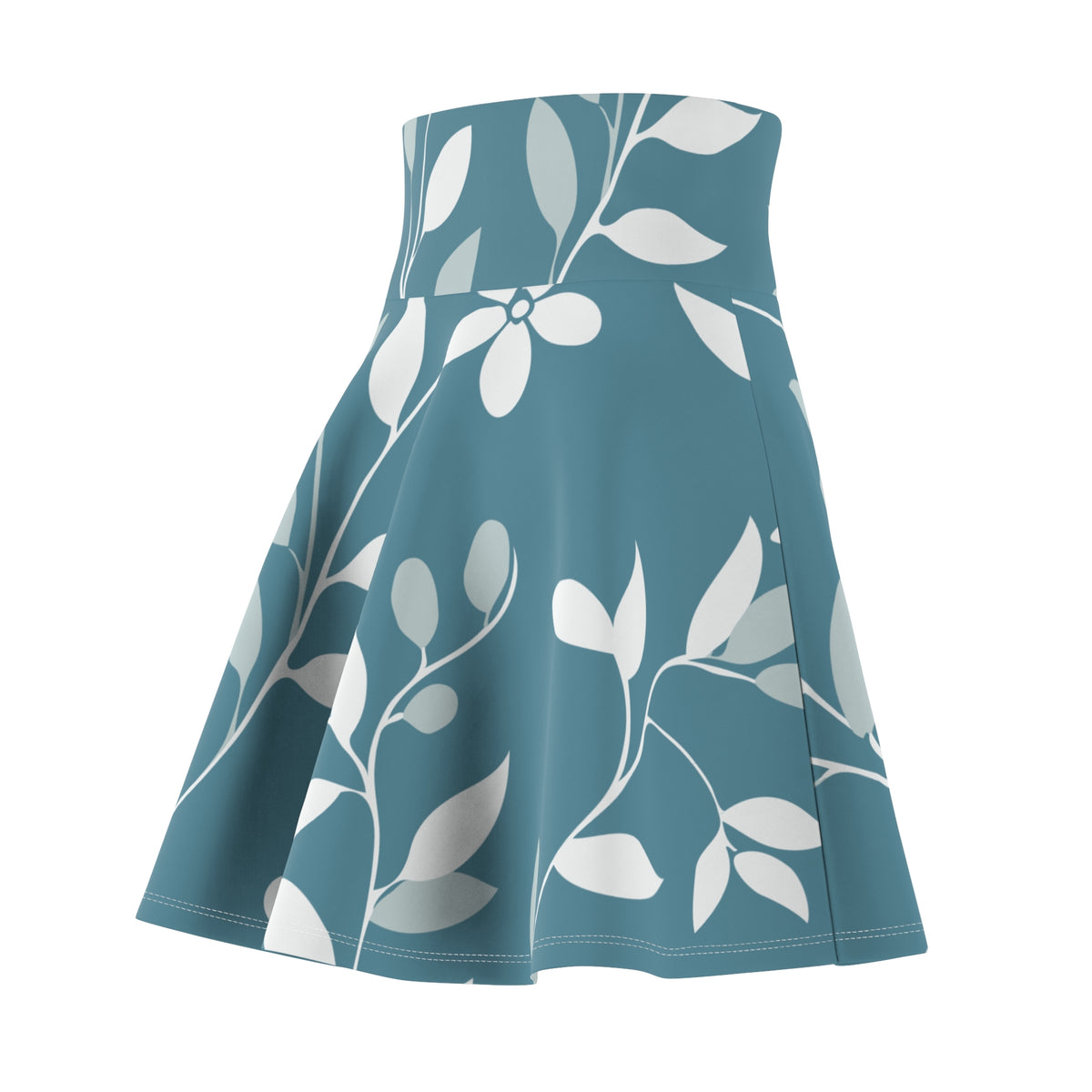 Blue Botanical Skater Skirt – Elegant Leaf Pattern