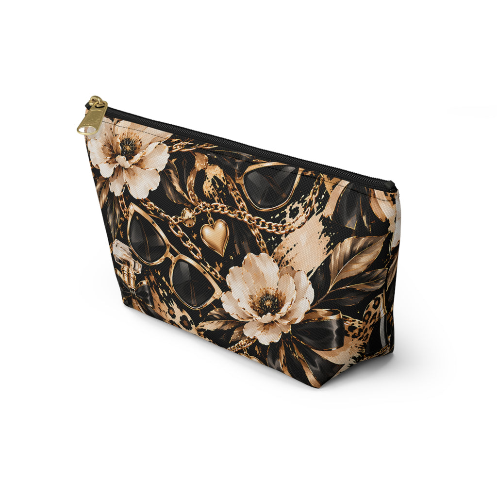 Black & Gold Glam Pouch – Floral Fashion Print