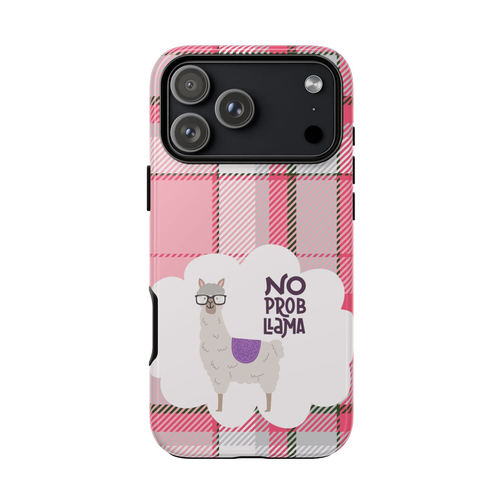No Prob-Llama Phone Case – Pink Plaid Funny Llama Tough Case