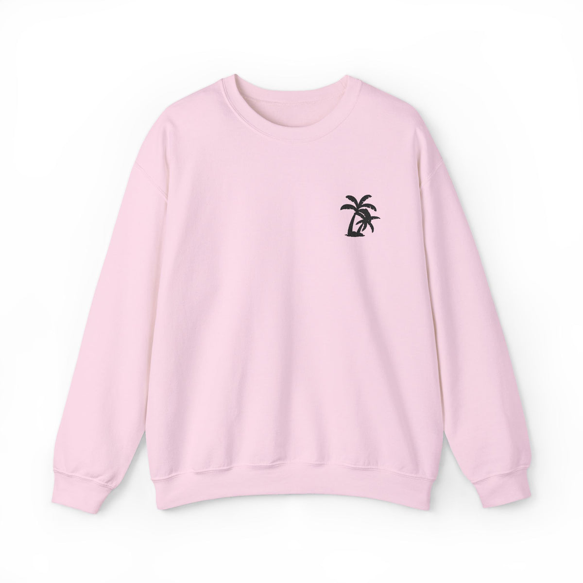 Pink Palm Crewneck Sweatshirt — Small Palm Tree Chest Embroidered Sweatshirt