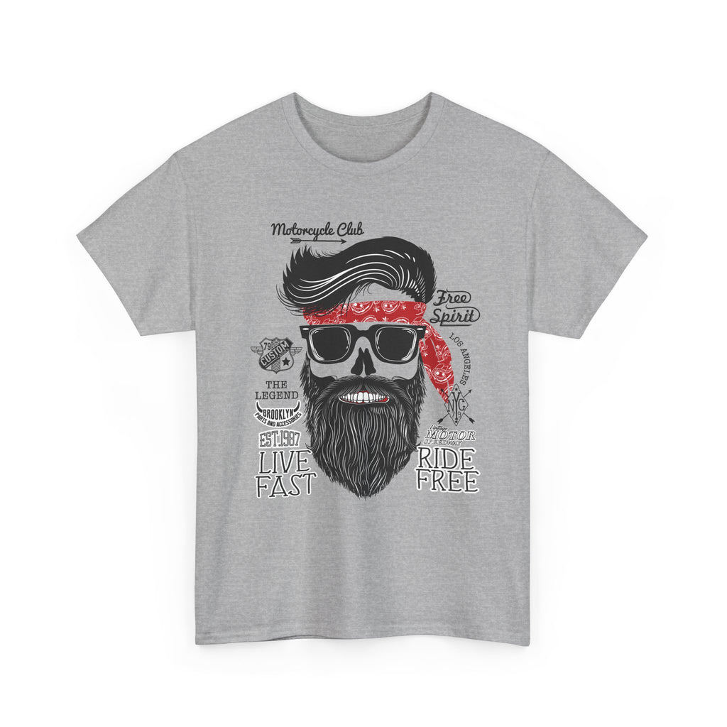 Biker Skull T-Shirt – “Live Fast Ride Free” Motorcycle Graphic Tee