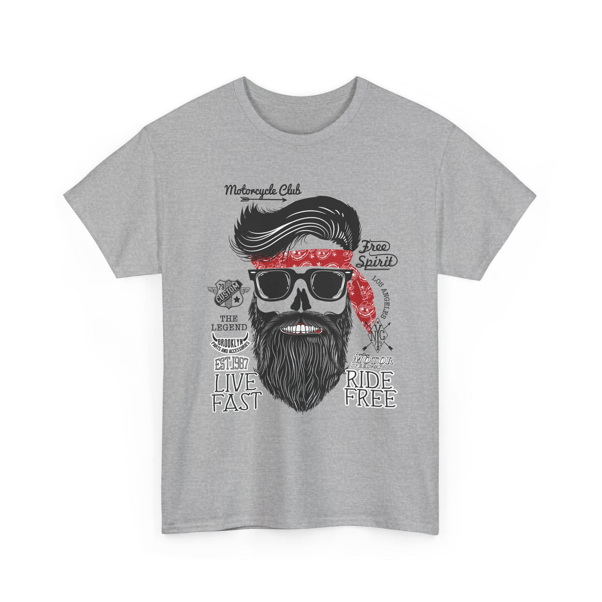 Biker Skull T-Shirt – “Live Fast Ride Free” Motorcycle Graphic Tee
