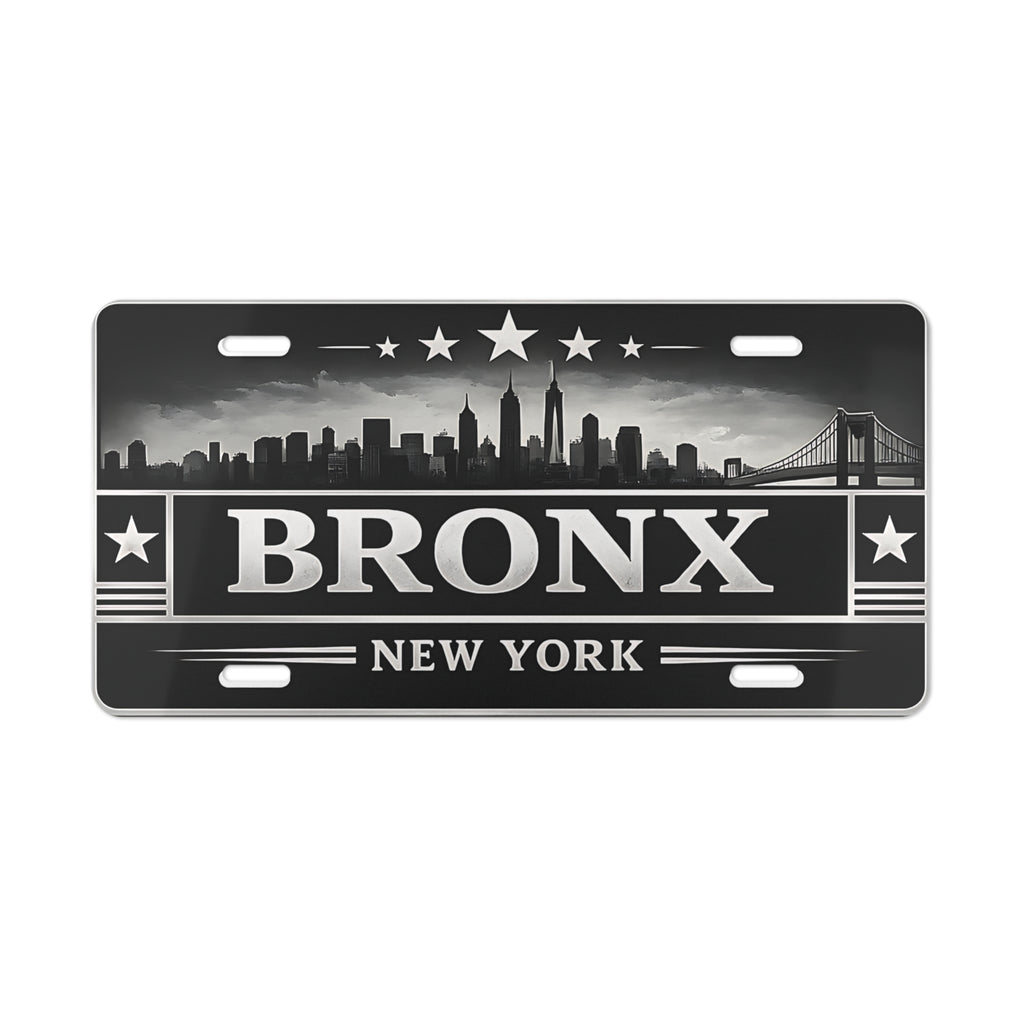 Bronx New York Vanity License Plate Black White Urban City Skyline Design