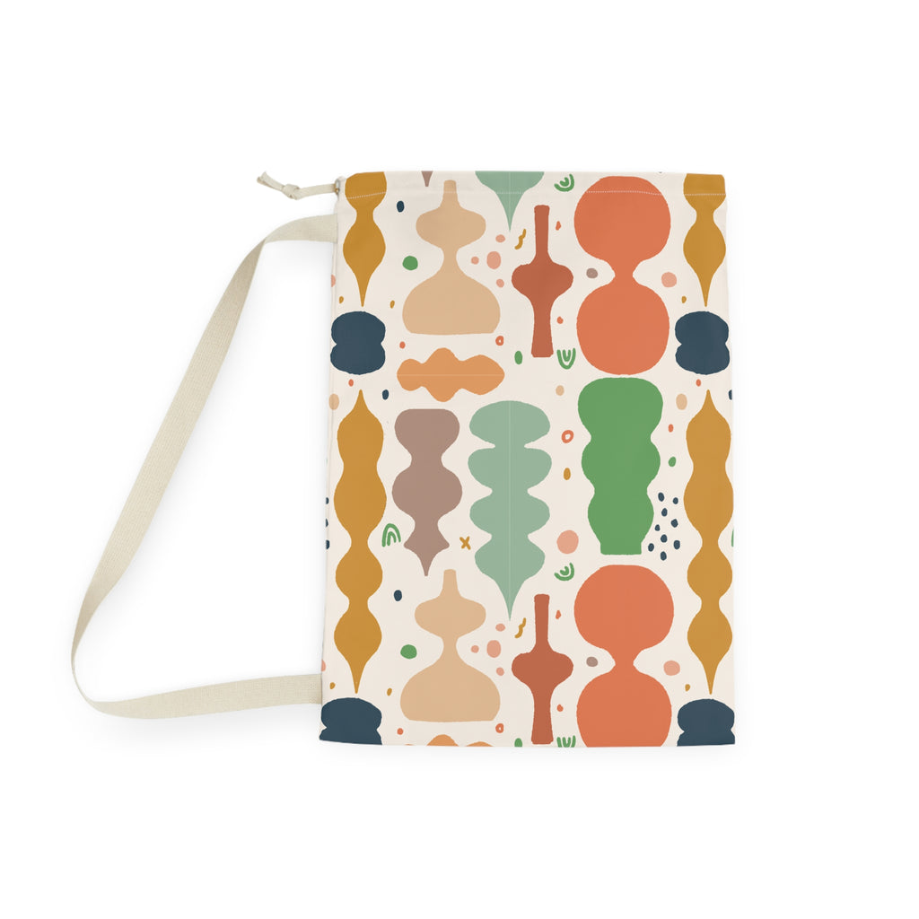 Abstract Shapes Laundry Bag | Retro Colorful Pattern, Drawstring Tote