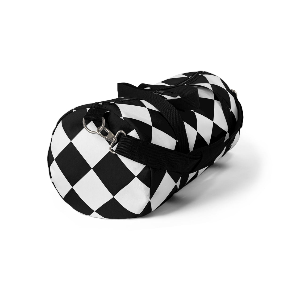 Black & White Geometric Duffel Bag – Diamond Pattern