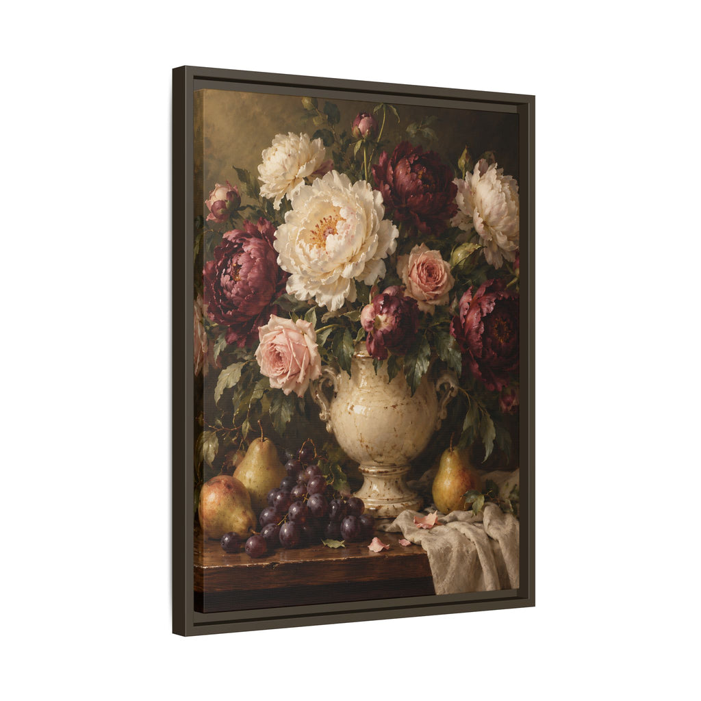 Vintage Floral Still Life Framed Canvas – Dark Romantic Wall Art