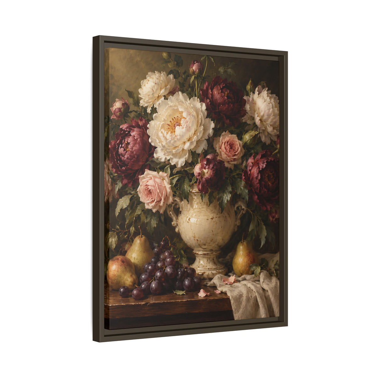 Vintage Floral Still Life Framed Canvas – Dark Romantic Wall Art