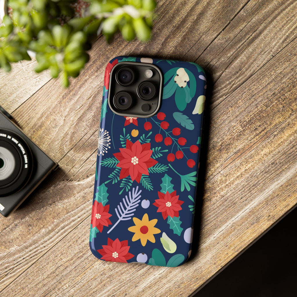 Christmas Poinsettia Floral Tough Phone Case – Holiday Design