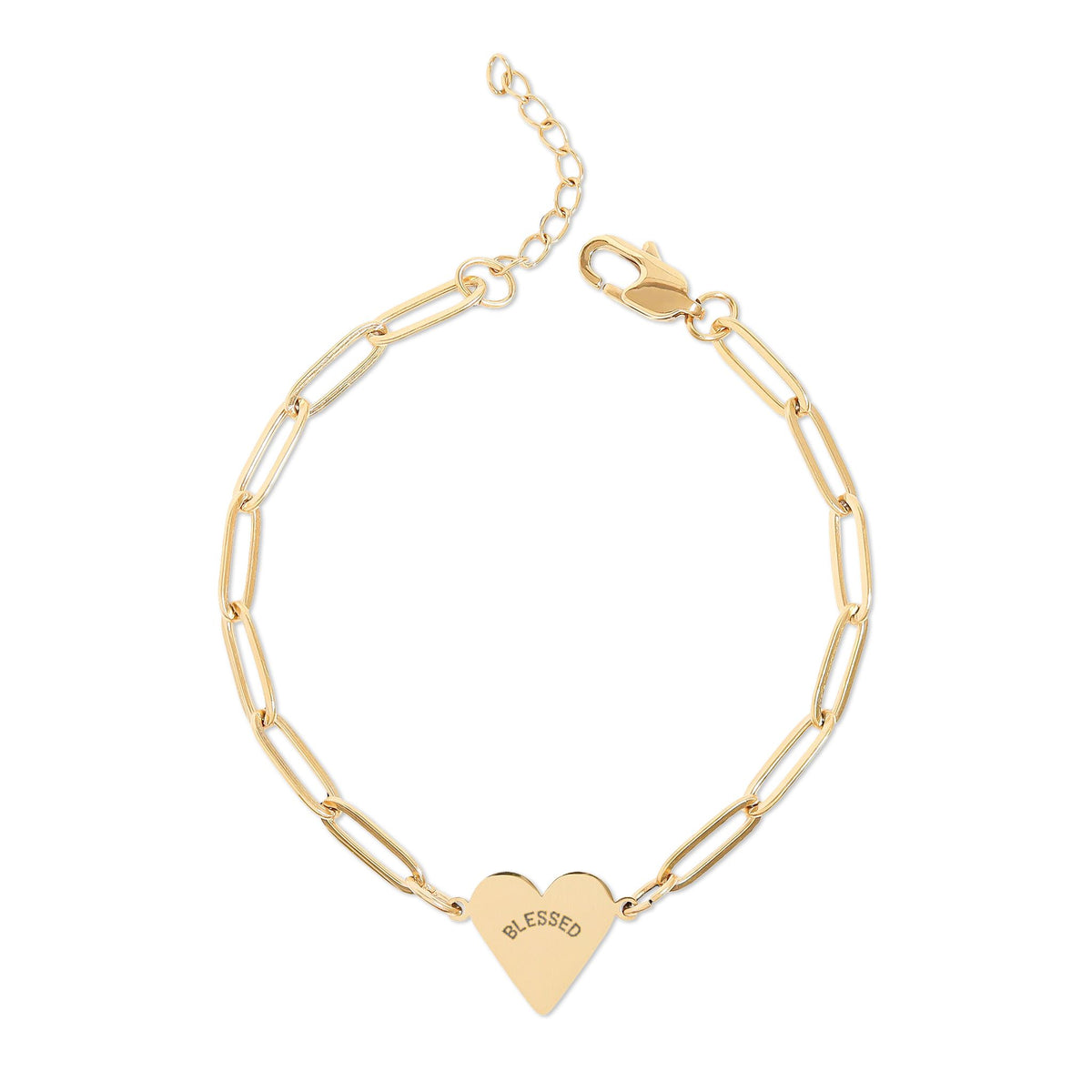 Blessed Heart Bracelet – Engraved Paperclip Chain