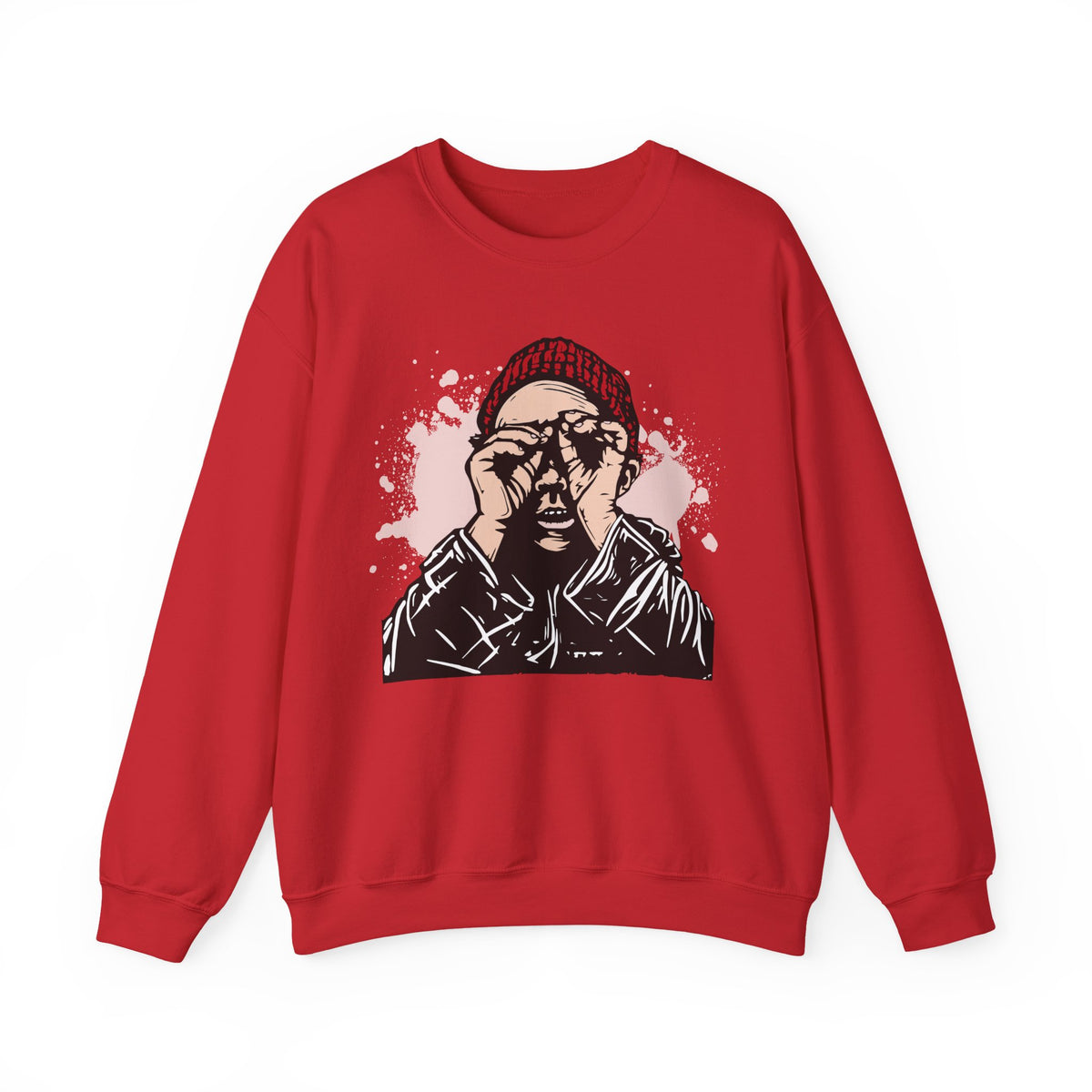 Crewneck Sweatshirt  Illustrated Beanie Portrait Graphic