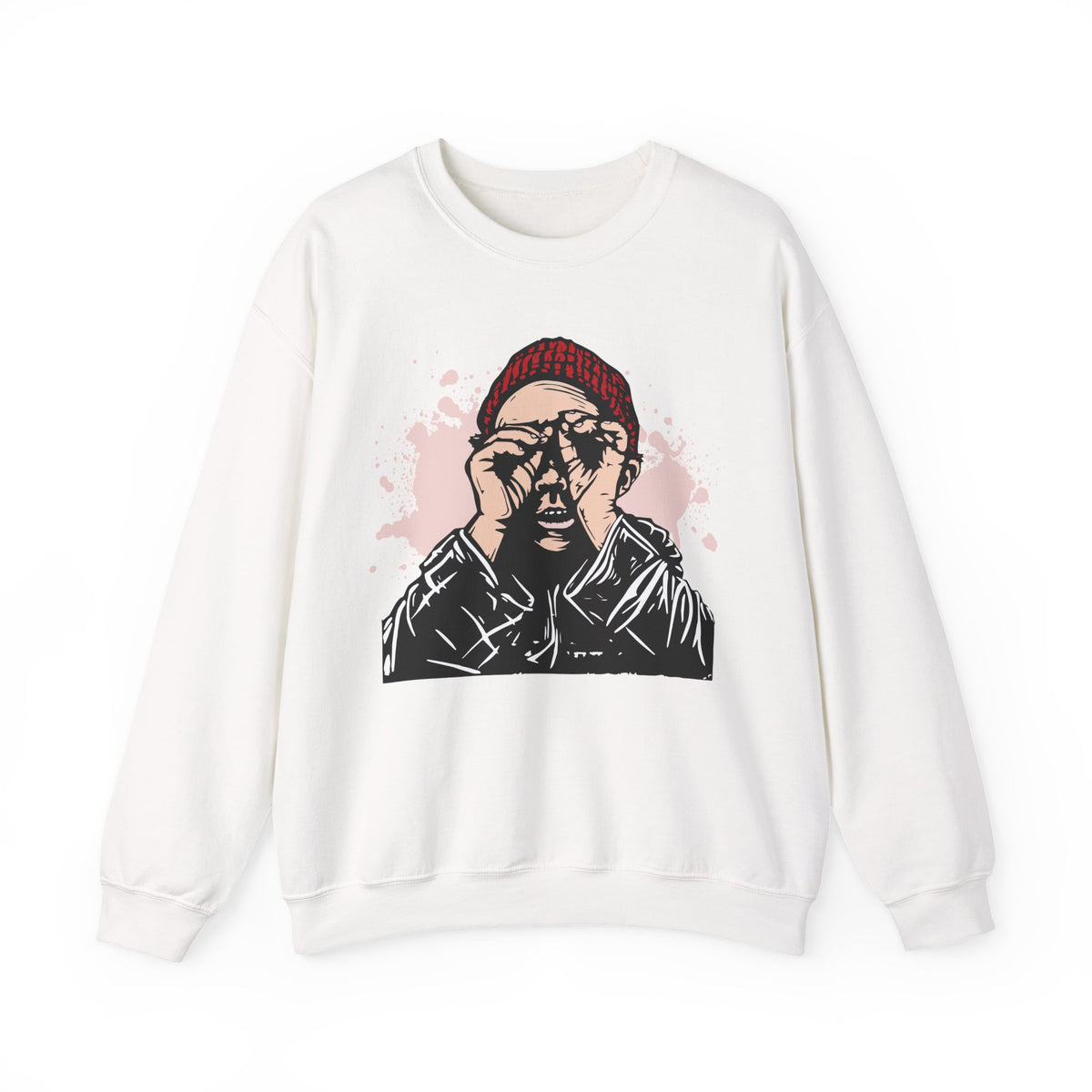 Crewneck Sweatshirt  Illustrated Beanie Portrait Graphic