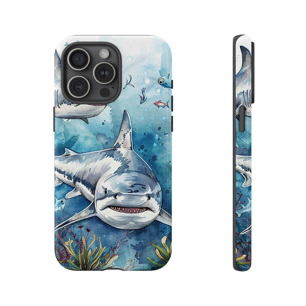Great White Shark Tough Phone Case – Watercolor Ocean Design