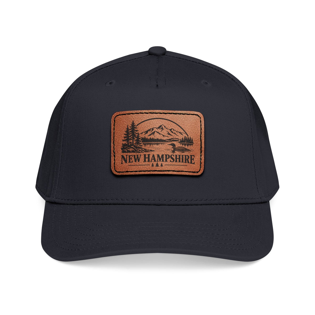 New Hampshire Mountain Leather Patch Mid Profile Baseball Cap – Outdoor Nature Hat