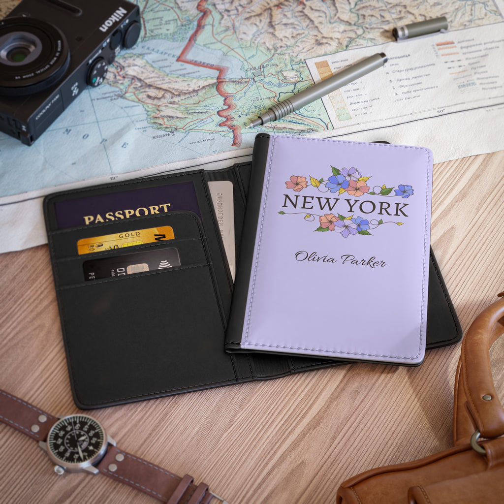 Personalized New York Floral Passport Cover with Name – RFID Blocking Travel Passport Holder