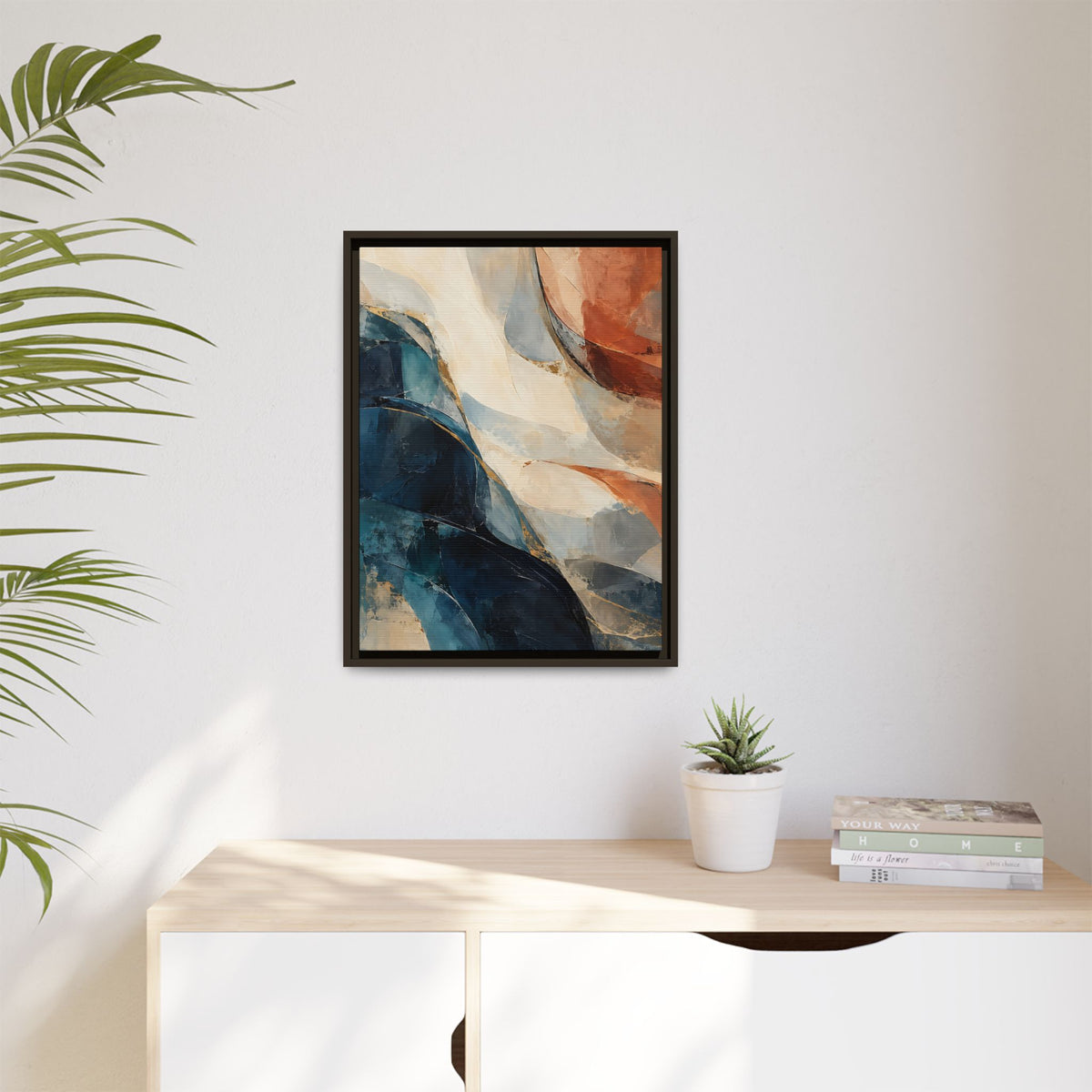 Abstract Blue & Terracotta Framed Canvas – Modern Wall Art