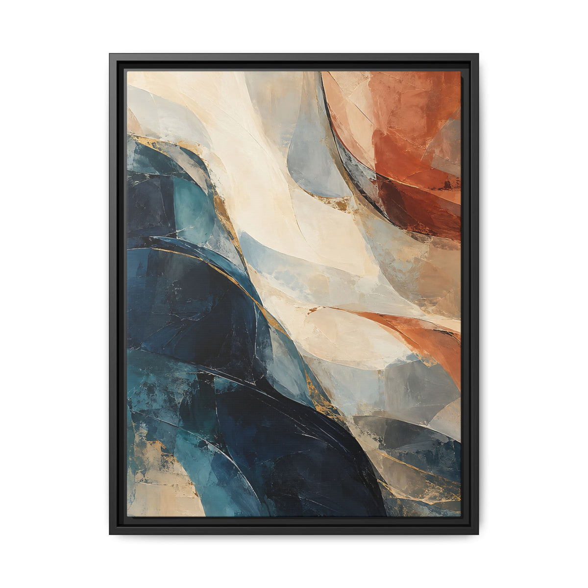 Abstract Blue & Terracotta Framed Canvas – Modern Wall Art