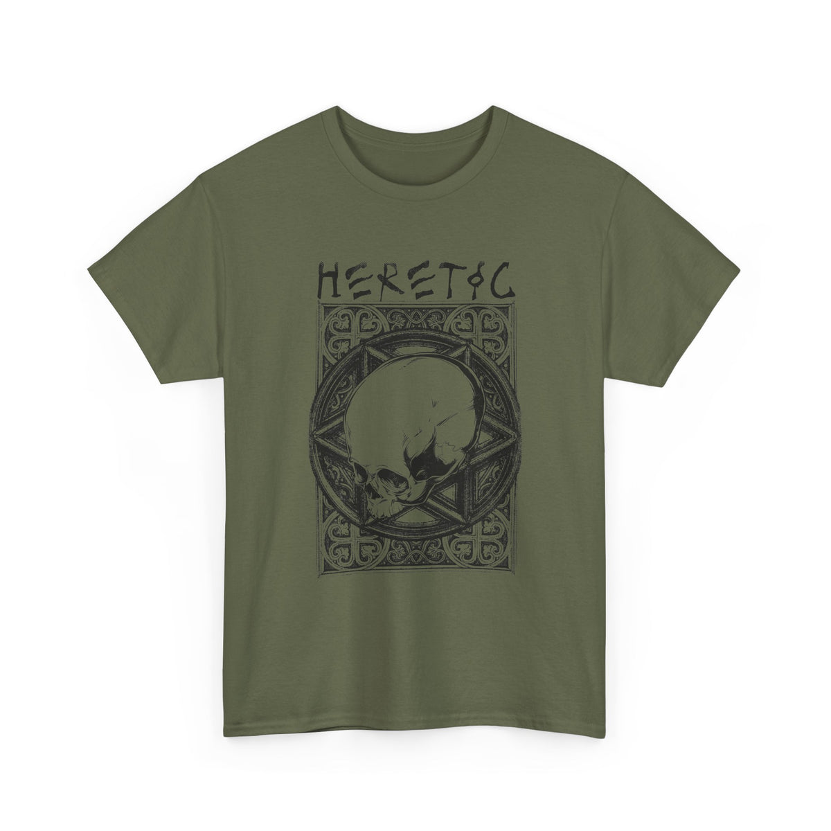 Heretic Skull T-Shirt – Gothic Pentagram Dark Graphic Tee