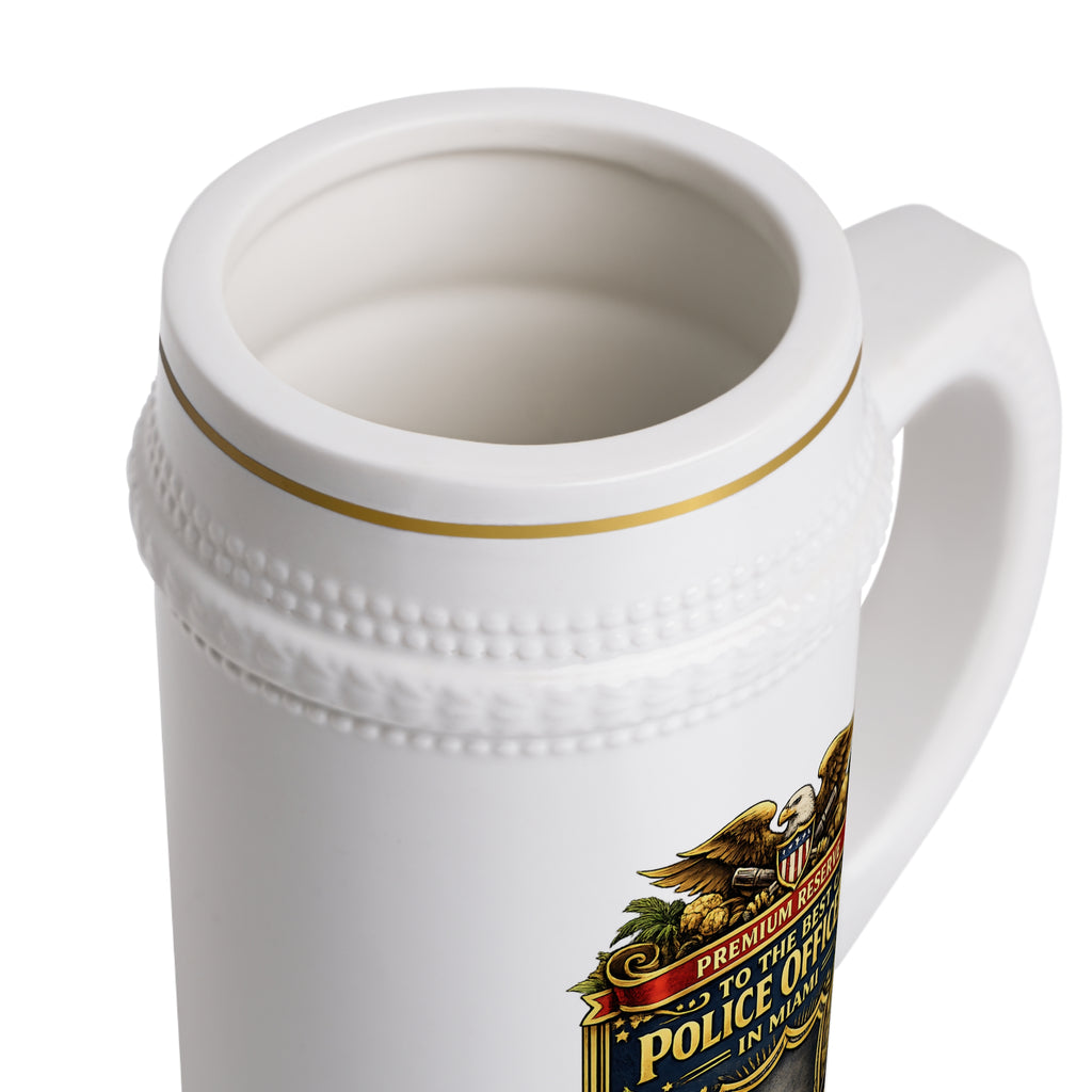 Personalized Miami Police Officer Beer Stein 22oz - Custom Name Cop Mug, Law Enforcement Gift for Him
