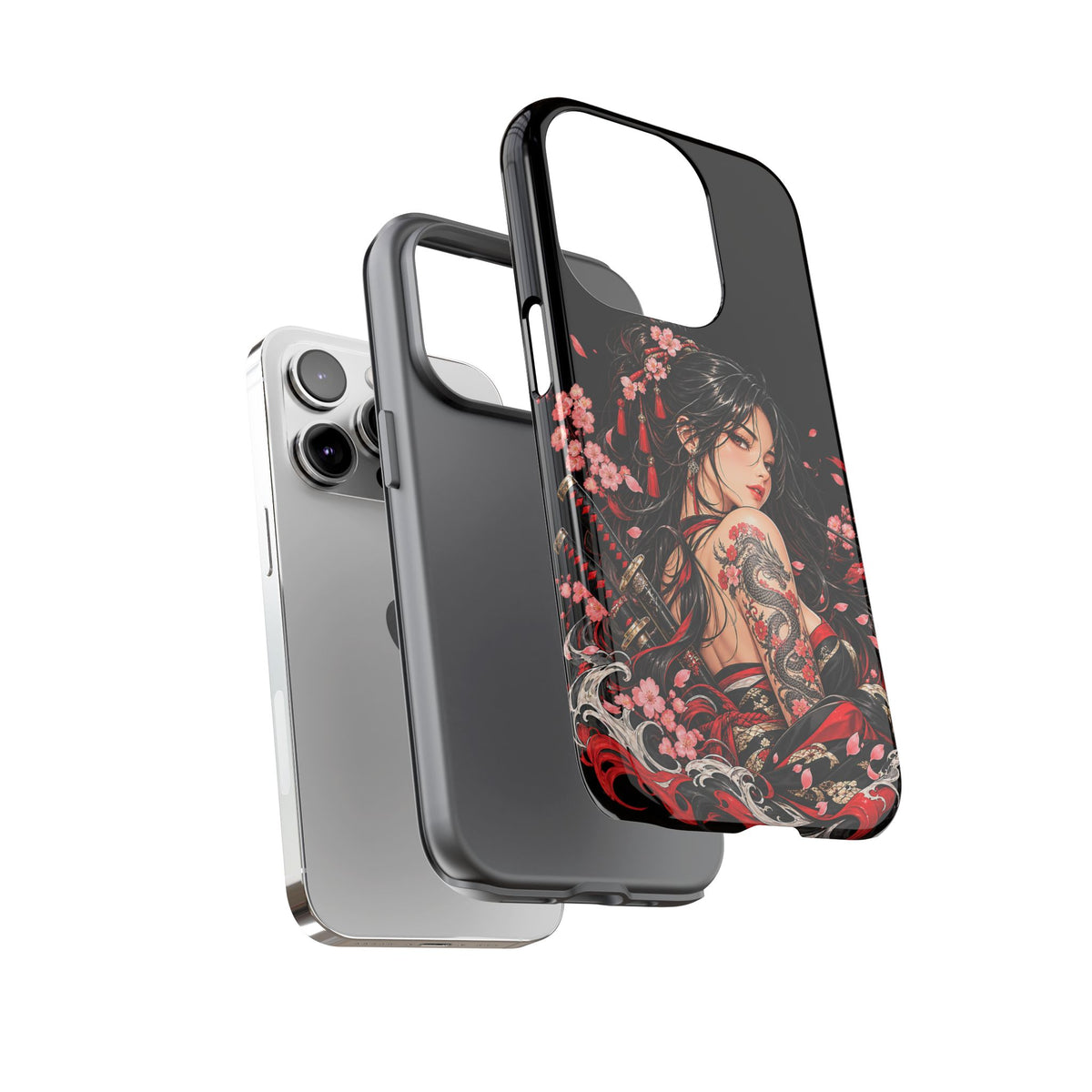 Japanese Warrior Girl Phone Case – Dragon & Cherry Blossom Tough Case