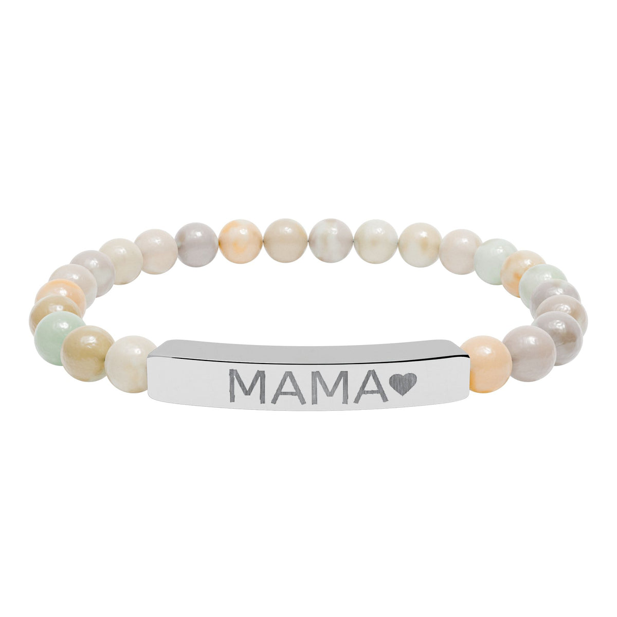 Mama Heart Natural Stone Bracelet – Engraved Beaded Jewelry