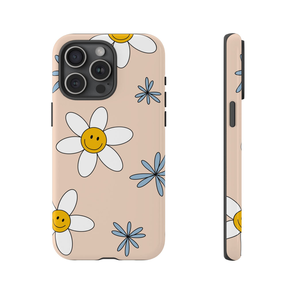 Smiley Daisy Tough Phone Case – Cute Retro Floral Design