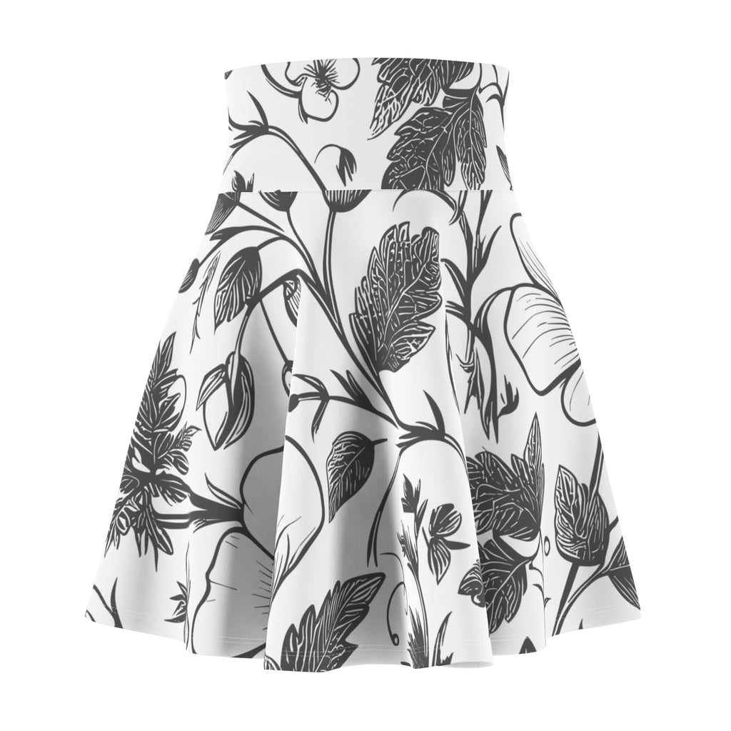 Black & White Floral Skater Skirt – Botanical Flower Design