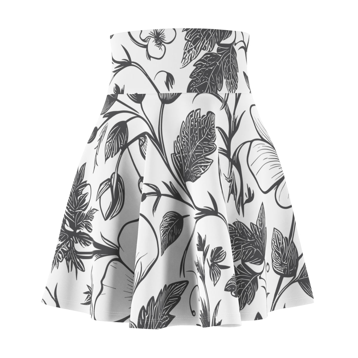 Black & White Floral Skater Skirt – Botanical Flower Design