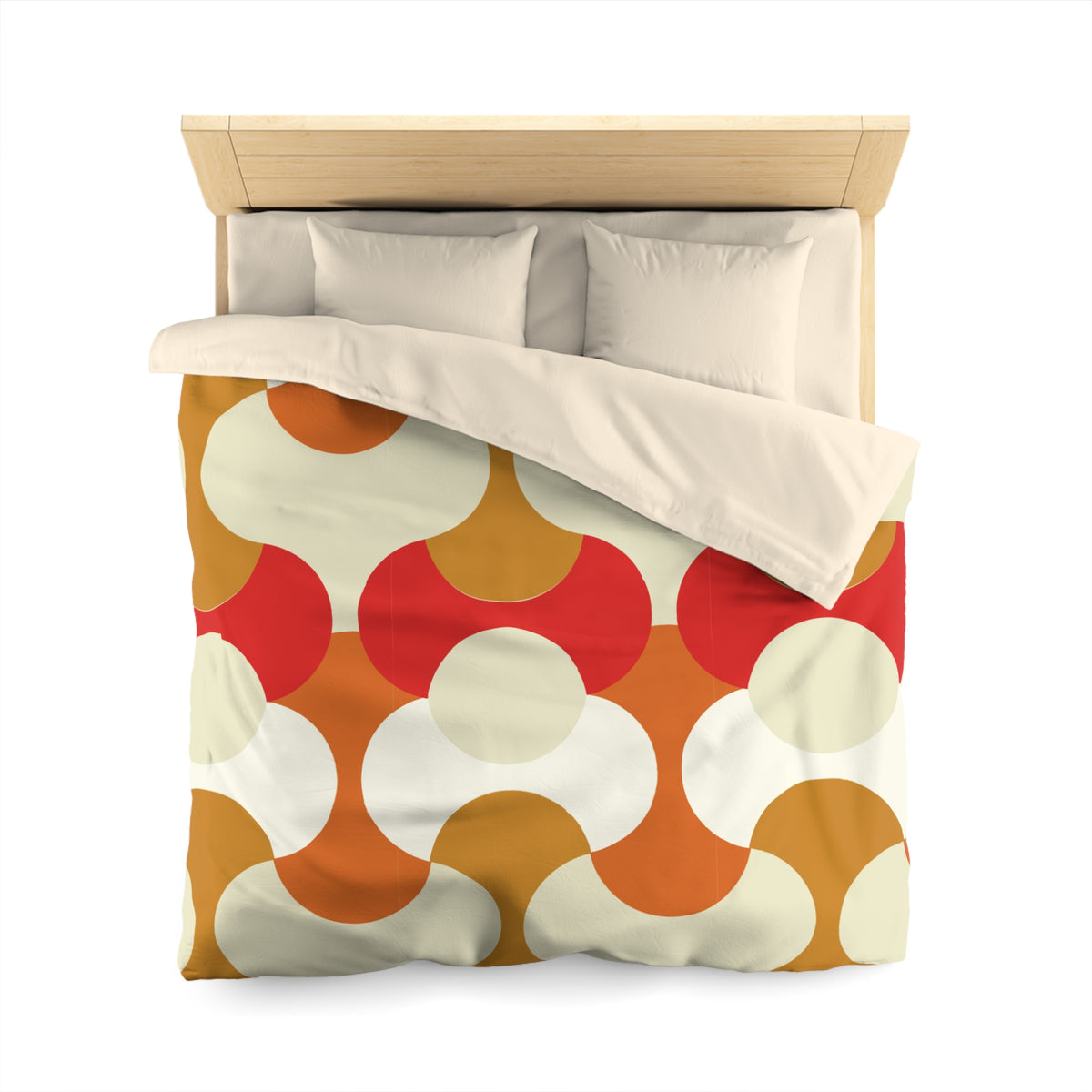 Retro Geometric Pattern Duvet Cover | 70s Style Orange Red Circles