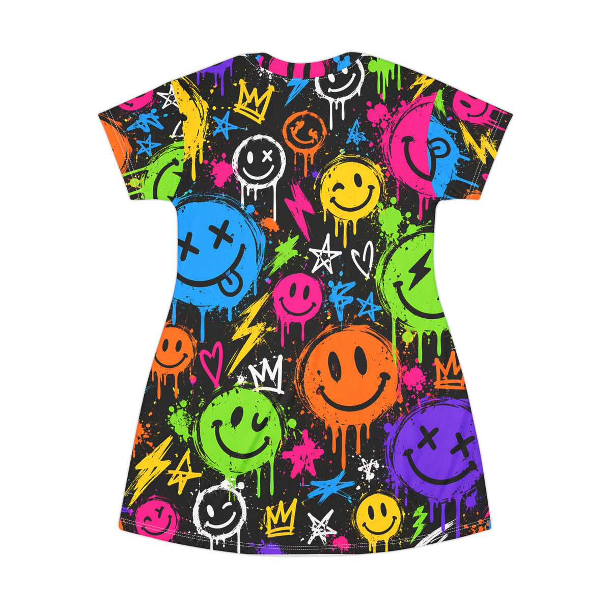Graffiti Smiley T-Shirt Dress – Colorful Street Art Print
