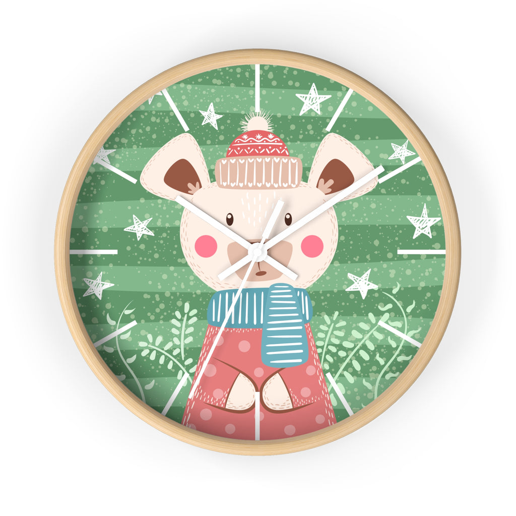 Cute Winter Bear Wall Clock | Holiday Nursery Clock, Green Snowflake Design