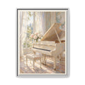 White Grand Piano Framed Canvas – Elegant Music Room Wall Art