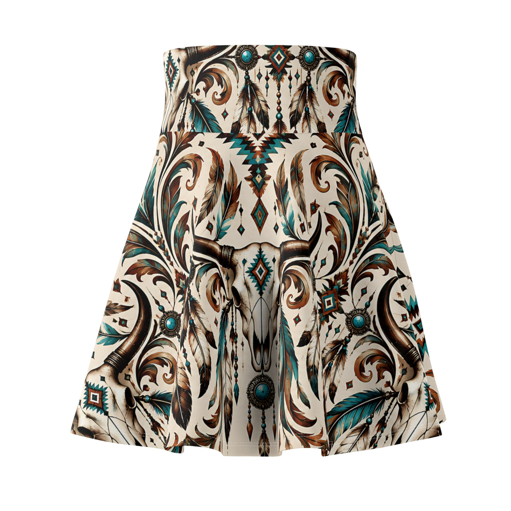 Western Cow Skull Skater Skirt – Southwestern Boho Design