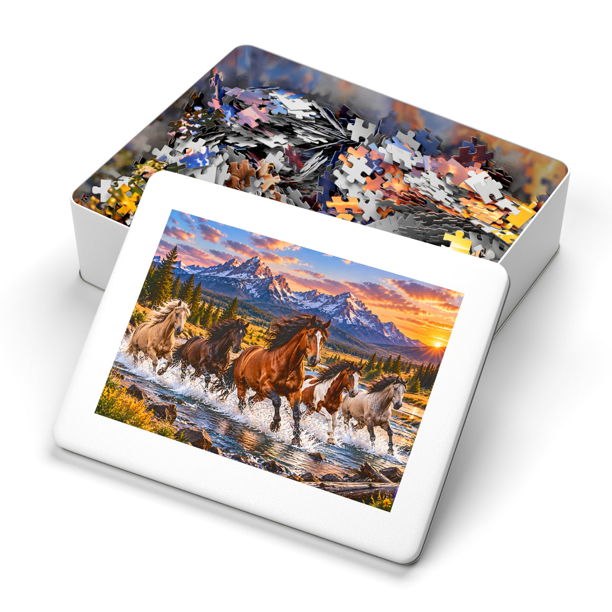 Wild Horses Puzzle – Mountain Landscape & Running Horses