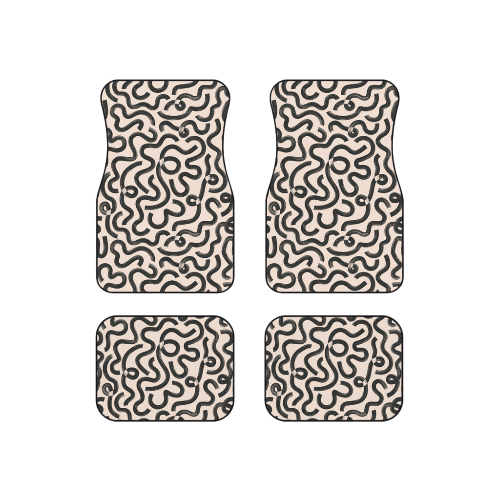 Beige Abstract Pattern Car Floor Mats – 4-Piece Set