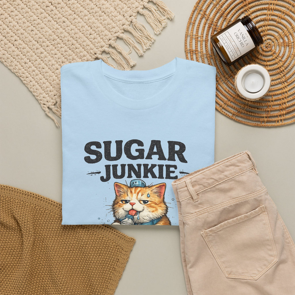 “Sugar Junkie – Diabetic Nightmare” T-Shirt – Funny Cat Graphic Tee