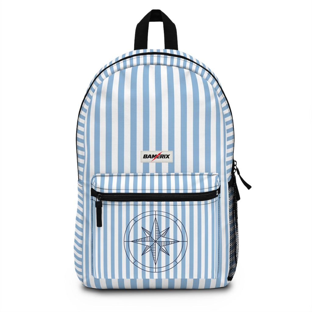 Nautical Striped Backpack – Blue & White Compass Graphic Backpack