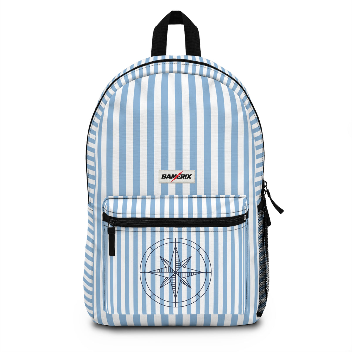 Nautical Striped Backpack – Blue & White Compass Graphic Backpack