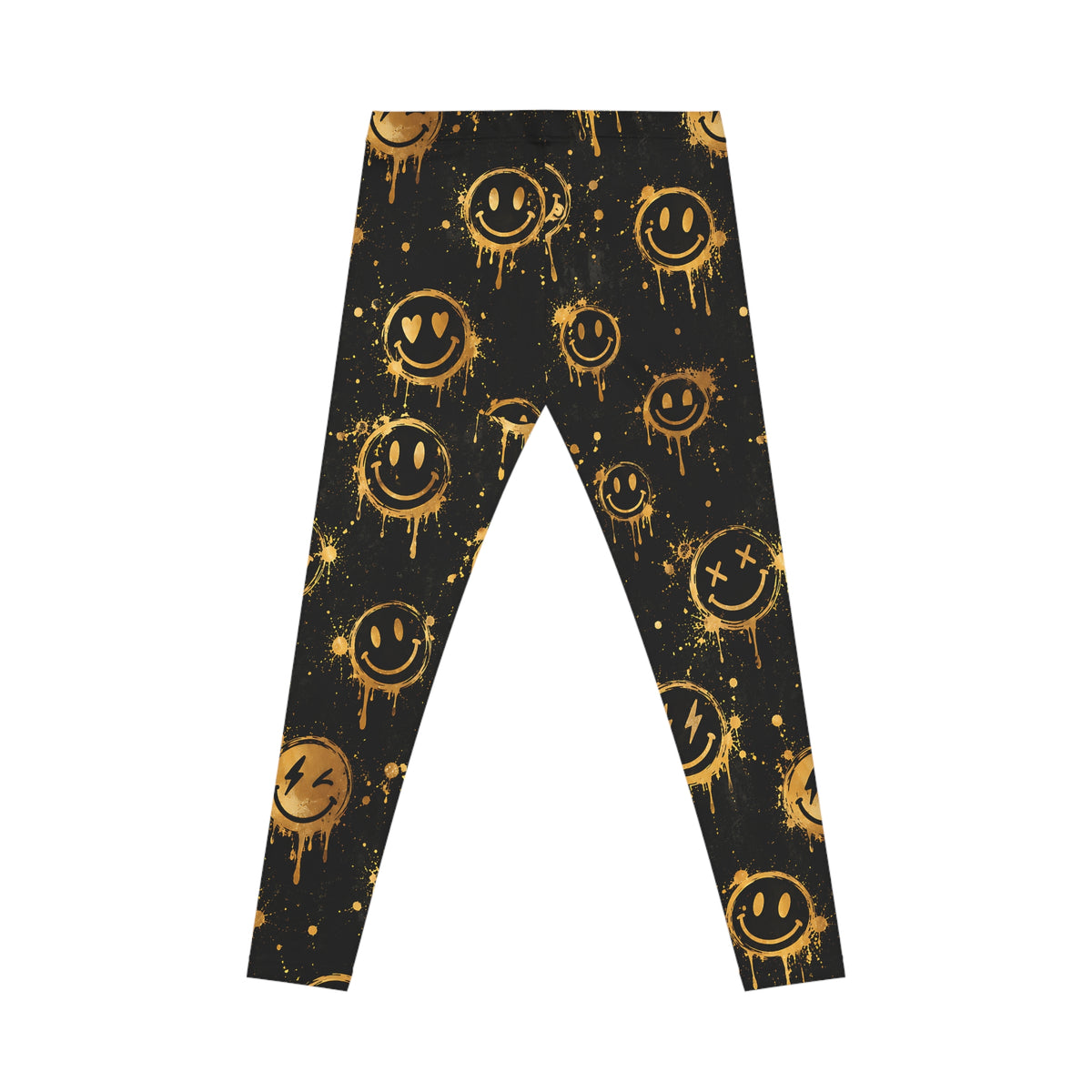 Gold Graffiti Smiley Leggings – Black Streetwear Print