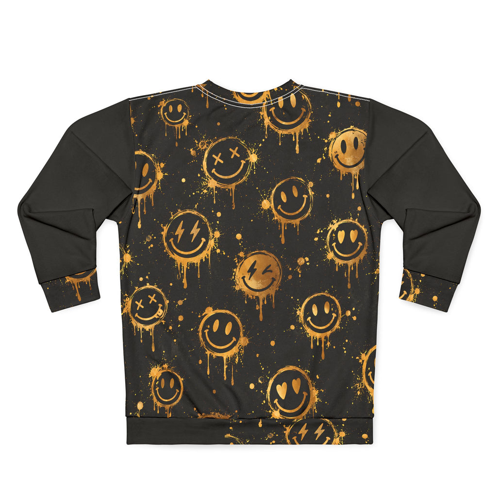 Gold Graffiti Smiley Unisex Sweatshirt – Black Streetwear Print
