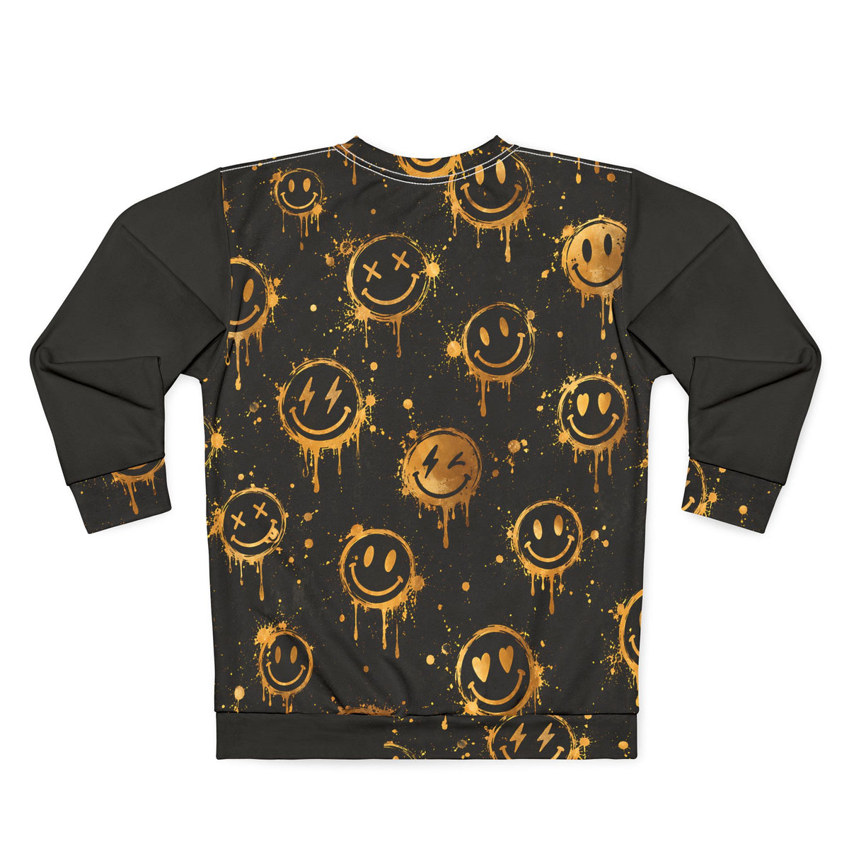 Gold Graffiti Smiley Unisex Sweatshirt – Black Streetwear Print