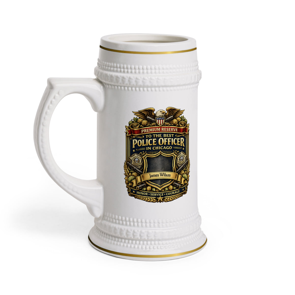 Personalized Chicago Police Officer Beer Stein 22oz - Custom Name Cop Mug, Law Enforcement Gift for Him