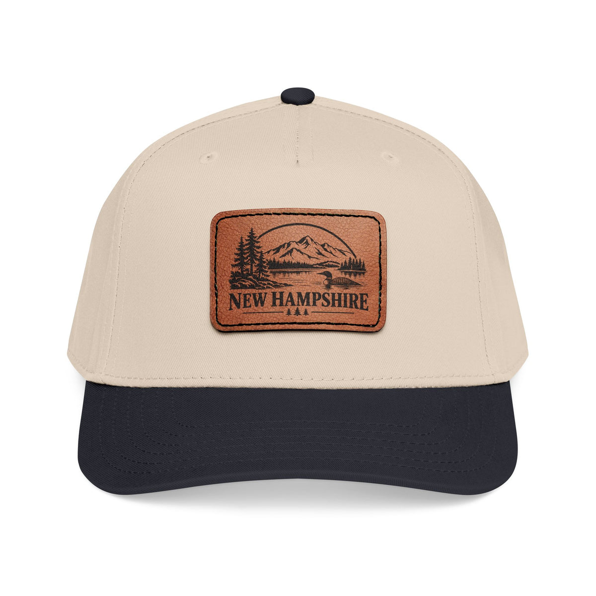 New Hampshire Mountain Leather Patch Mid Profile Baseball Cap – Outdoor Nature Hat