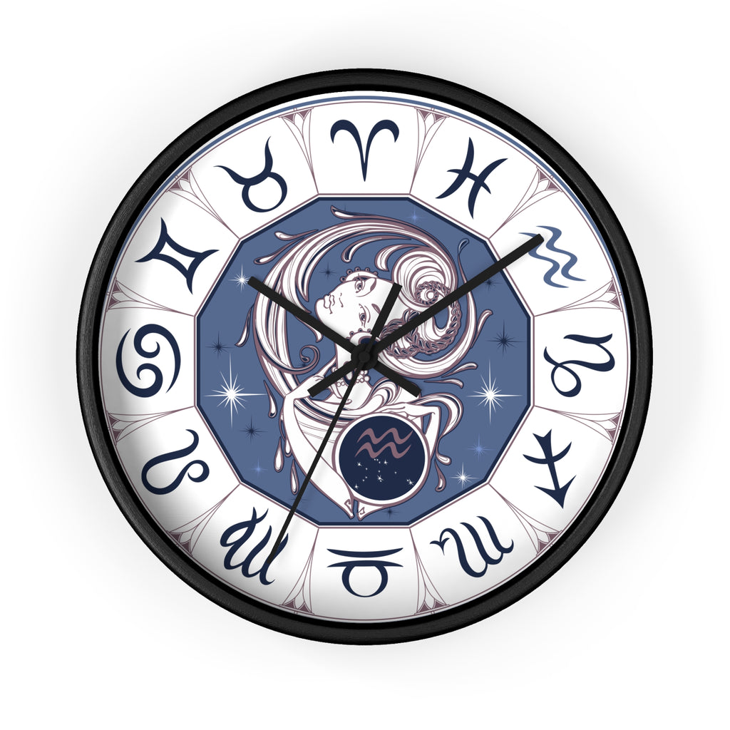 Aquarius Zodiac Illustration Wall Clock | Astrology Symbols, Celestial Art