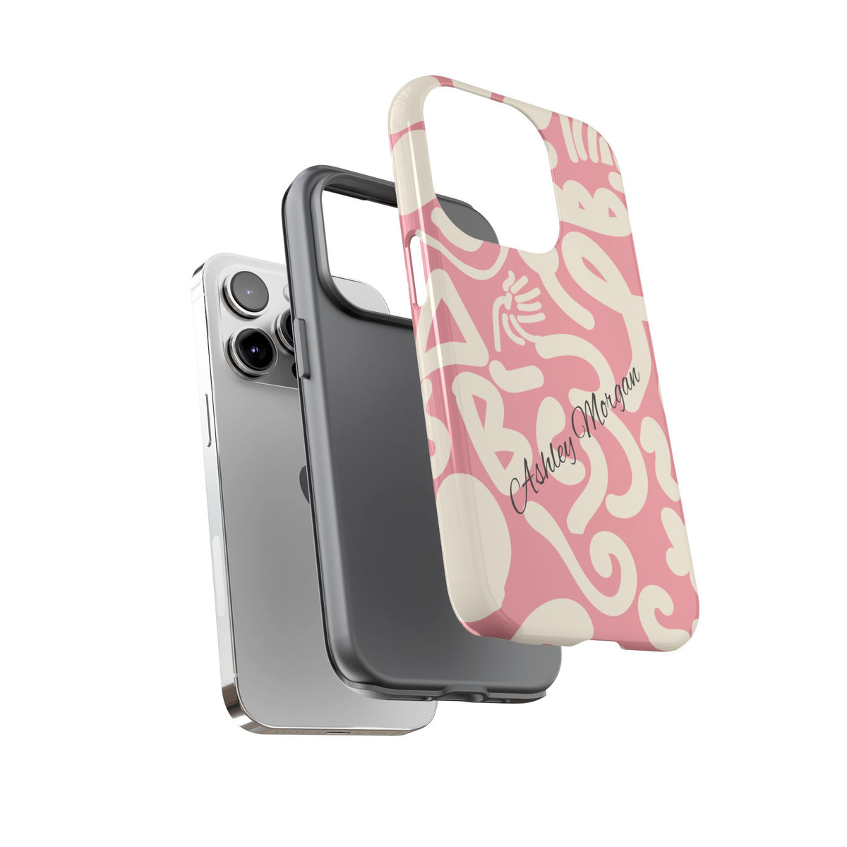 Personalized Pink Abstract Phone Case with Name – Modern Tough Case